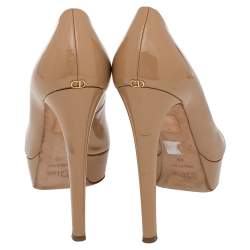 Dior Beige Patent Leather Miss Dior Peep Toe Platform Pumps Size 40