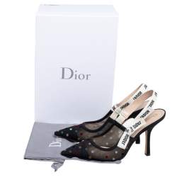 Dior Black Plumetis Mesh J'adior Slingback Pointed Toe Sandals Size 40