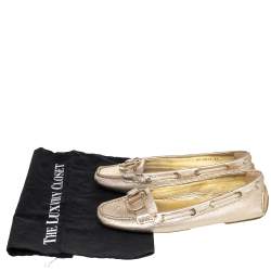 Pre Owned Dior Gold Leather Embellished Slip On Loafers Size 39