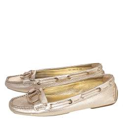 Pre Owned Dior Gold Leather Embellished Slip On Loafers Size 39