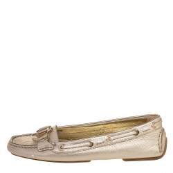 Pre Owned Dior Gold Leather Embellished Slip On Loafers Size 39