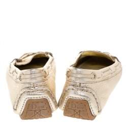 Pre Owned Dior Gold Leather Embellished Slip On Loafers Size 39