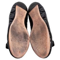 Pre Owned Christian Dior Black Patent Cannage Bow Ballet Flats Size 38.5