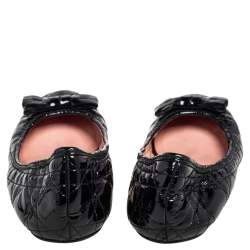 Pre Owned Christian Dior Black Patent Cannage Bow Ballet Flats Size 38.5