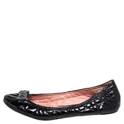 Pre Owned Christian Dior Black Patent Cannage Bow Ballet Flats Size 38.5
