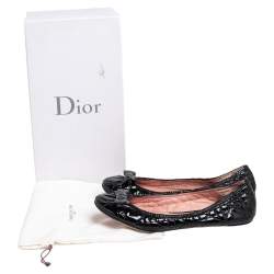 Pre Owned Christian Dior Black Patent Cannage Bow Ballet Flats Size 38.5