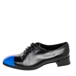 Pre Owned Dior Black/Blue Leather Laceup Oxford Size 37.5