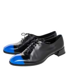 Pre Owned Dior Black/Blue Leather Laceup Oxford Size 37.5