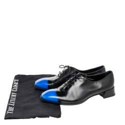 Pre Owned Dior Black/Blue Leather Laceup Oxford Size 37.5