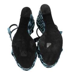 مملوكة مسبقًا صندل ديور دينم أزرق بحزام للكاحل كعب روكي نعل سميك مقاس 38