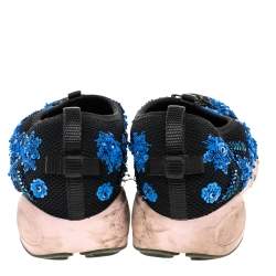 Pre Owned Dior Black/Blue Mesh Fusion Embellished Slip On Sneakers Size 36.5