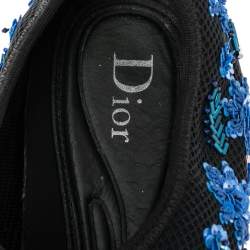 Pre Owned Dior Black/Blue Mesh Fusion Embellished Slip On Sneakers Size 36.5
