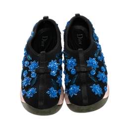 Pre Owned Dior Black/Blue Mesh Fusion Embellished Slip On Sneakers Size 36.5