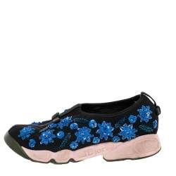 Pre Owned Dior Black/Blue Mesh Fusion Embellished Slip On Sneakers Size 36.5