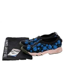Pre Owned Dior Black/Blue Mesh Fusion Embellished Slip On Sneakers Size 36.5