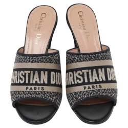 Dior Blue Canvas Dway Mule Sandals Size 36.5