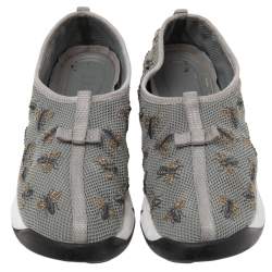 Pre Owned Dior Grey Bee Embellished Mesh Fusion Slip On Sneakers Size 38