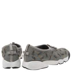 Pre Owned Dior Grey Bee Embellished Mesh Fusion Slip On Sneakers Size 38
