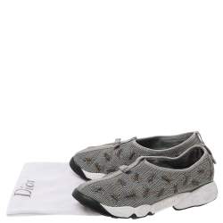 Pre Owned Dior Grey Bee Embellished Mesh Fusion Slip On Sneakers Size 38