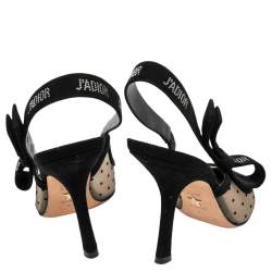 Pre Owned Dior Black Plumetis Mesh J'adior Studded Suede Slingback Pointed Toe Sandals Size 40