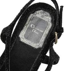 Dior Black Glitter Embellished Flat Sandals Size 39