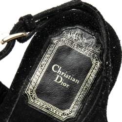 Dior Black Glitter Embellished Flat Sandals Size 39