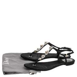 Dior Black Glitter Embellished Flat Sandals Size 39
