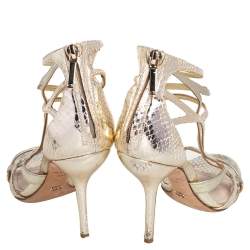 مملوكة مسبقًا صندل ديور جلد لامع وجلد ثعبان ذهبي بسيور مقاس 38.5