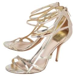 مملوكة مسبقًا صندل ديور جلد لامع وجلد ثعبان ذهبي بسيور مقاس 38.5