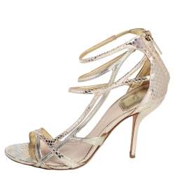 مملوكة مسبقًا صندل ديور جلد لامع وجلد ثعبان ذهبي بسيور مقاس 38.5