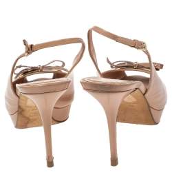 Pre Owned صندل ديور جلد بيج بمقدمة مفتوحة بفيونكة وحزام كاحل مقاس 39