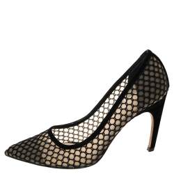 Pre Owned Christian Dior Black Fishnet And Suede Pointed Toe Pumps 41