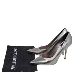 Dior Metallic Grey Leather Pointed Toe Pumps Size 37