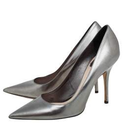 Dior Metallic Grey Leather Pointed Toe Pumps Size 37