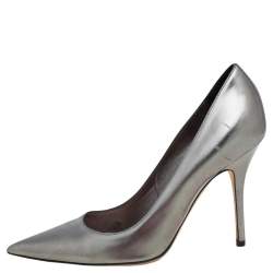 Dior Metallic Grey Leather Pointed Toe Pumps Size 37