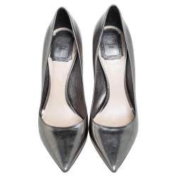 Dior Metallic Grey Leather Pointed Toe Pumps Size 37