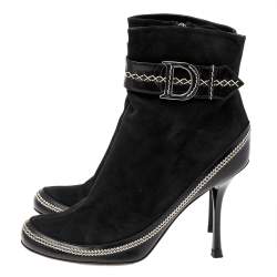 مملوكة مسبقًا Dior Black Suede And Leather CD Logo Ankle Boots Size 37