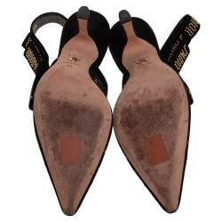 Pre Owned Dior Black Plumetis Mesh J'adior Studded Suede Pointed Toe Slingback Sandals Size 39