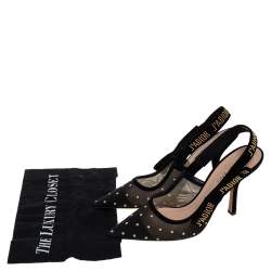 Pre Owned Dior Black Plumetis Mesh J'adior Studded Suede Pointed Toe Slingback Sandals Size 39