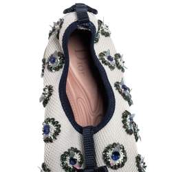 Pre Owned Dior White/Navy Blue Mesh Fusion Embellished Slip On Sneakers Size 39
