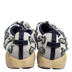 Pre Owned Dior White/Navy Blue Mesh Fusion Embellished Slip On Sneakers Size 39