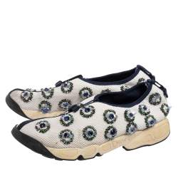 Pre Owned Dior White/Navy Blue Mesh Fusion Embellished Slip On Sneakers Size 39