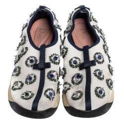 Pre Owned Dior White/Navy Blue Mesh Fusion Embellished Slip On Sneakers Size 39