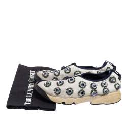 Pre Owned Dior White/Navy Blue Mesh Fusion Embellished Slip On Sneakers Size 39