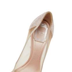 مملوكة مسبقًا Dior Beige Crystal Embellished Suede And Mesh Pointed Toe Pumps Size 36.5