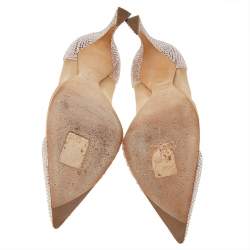 مملوكة مسبقًا Dior Beige Crystal Embellished Suede And Mesh Pointed Toe Pumps Size 36.5