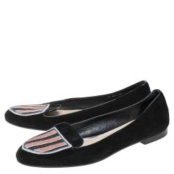 Pre Owned Dior Black Suede Sequin Embellished Flats Size 39