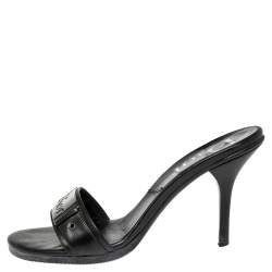 Pre Owned Dior Black Leather Logo Detail Slide Sandals Size 37