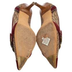 مملوكة مسبقًا Dior Burgundy/Beige Diorrisimo Canvas and Suede Buckle Pointed Toe Pumps Size 38