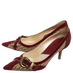 مملوكة مسبقًا Dior Burgundy/Beige Diorrisimo Canvas and Suede Buckle Pointed Toe Pumps Size 38